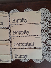 Load image into Gallery viewer, Vintage Inspired Spring Flashcards Set of 10 | Spring Bunny Jellybean Peep Words on Cream Cardstock
