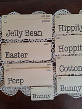 Load image into Gallery viewer, Vintage Inspired Spring Flashcards Set of 10 | Spring Bunny Jellybean Peep Words on Cream Cardstock