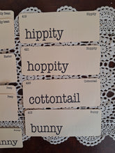 Load image into Gallery viewer, Vintage Inspired Spring Flashcards Set of 10 | Spring Bunny Jellybean Peep Words on Cream Cardstock