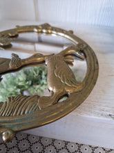Load image into Gallery viewer, Vintage Solid Brass Goose Round Mirror | Ornate Floral Wall Mirror