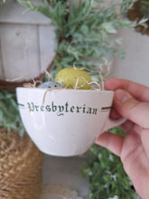 Load image into Gallery viewer, Vintage Presbyterian Homer Laughlin Restaurant Ware Teacup and Saucer Faux Nest
