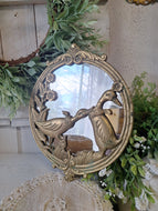 Vintage Solid Brass Goose Round Mirror | Ornate Floral Wall Mirror
