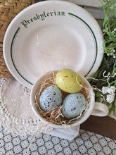 Load image into Gallery viewer, Vintage Presbyterian Homer Laughlin Restaurant Ware Teacup and Saucer Faux Nest

