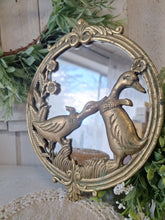 Load image into Gallery viewer, Vintage Solid Brass Goose Round Mirror | Ornate Floral Wall Mirror
