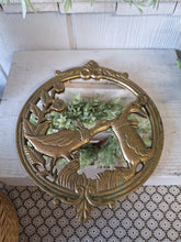 Load image into Gallery viewer, Vintage Solid Brass Goose Round Mirror | Ornate Floral Wall Mirror
