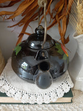 Load image into Gallery viewer, Vintage Black Redware Glazed Clay Fruit Tea Kettle
