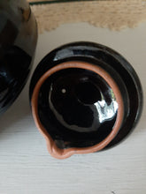 Load image into Gallery viewer, Vintage Black Redware Glazed Clay Fruit Tea Kettle
