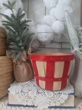 Load image into Gallery viewer, Vintage Red and Natural Wood Small Orchard Basket
