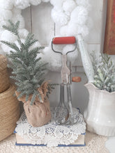 Load image into Gallery viewer, Vintage A&amp;J Red Handled Primitive Kitchen Egg Beater Hand Mixer
