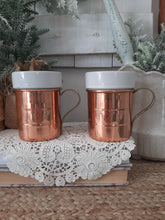 Load image into Gallery viewer, Vintage White Ceramic Insulated Metal Copper Mugs - Set of 2 - Made in Korea
