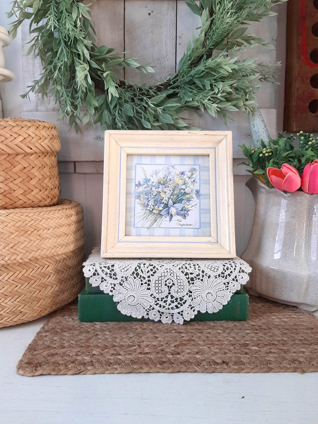 Small Marjolein Bastin Framed Cottagecore Blue Floral Bouquet Print