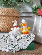 Vintage Handmade Walnut White Bunny & Yellow Chick Easter Nut Ornaments - Set of 2