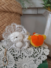 Load image into Gallery viewer, Vintage Handmade Walnut White Bunny &amp; Yellow Chick Easter Nut Ornaments - Set of 2
