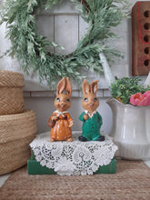 Load image into Gallery viewer, Vintage Colorful Ceramic Mr. &amp; Mrs. Bunny Rabbit Figurines - Set of 2
