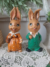 Load image into Gallery viewer, Vintage Colorful Ceramic Mr. &amp; Mrs. Bunny Rabbit Figurines - Set of 2
