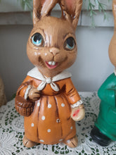 Load image into Gallery viewer, Vintage Colorful Ceramic Mr. &amp; Mrs. Bunny Rabbit Figurines - Set of 2
