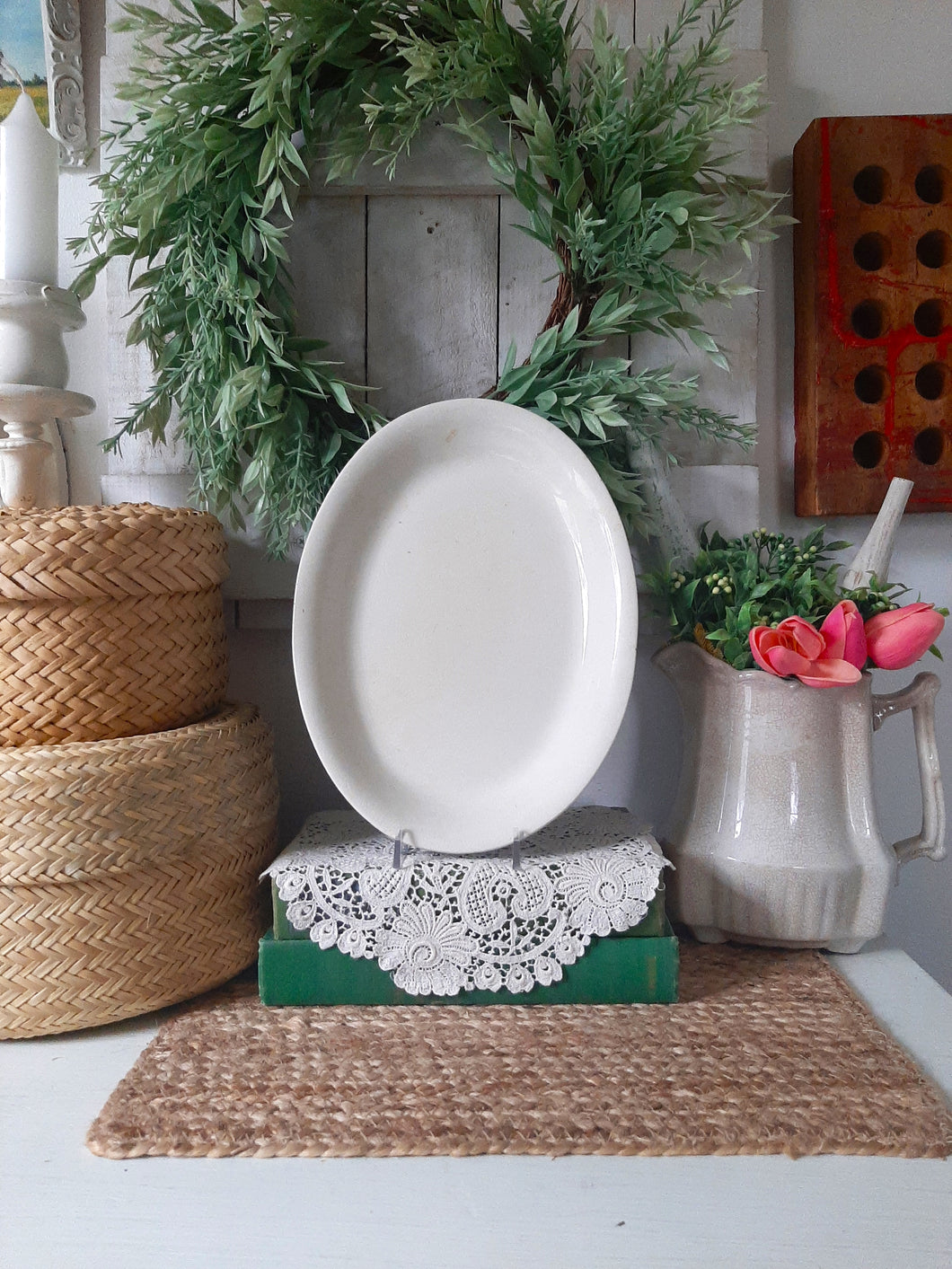Vintage Aged White Ironstone Restaurantware Platter