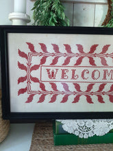 Load image into Gallery viewer, Vintage Red Welcome Counted Cross Stitch Sampler Framed Thread Wall Art
